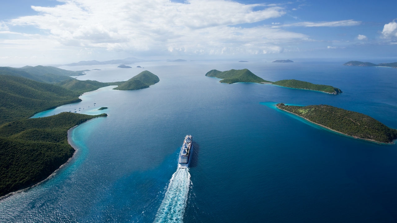 Sailing Celebrity cruise ship on a picturesque day
