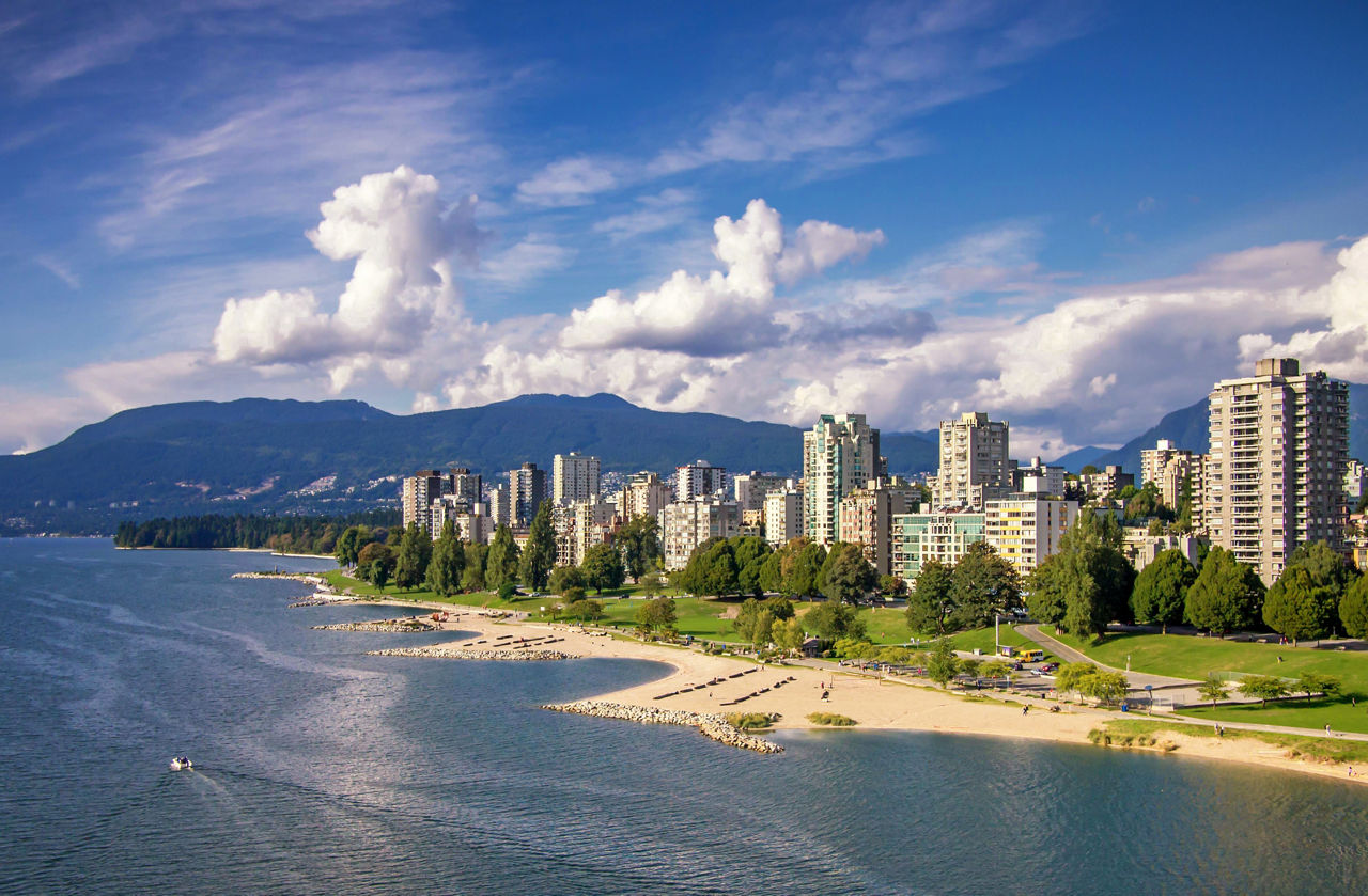 view of Vancouver skyline by night
