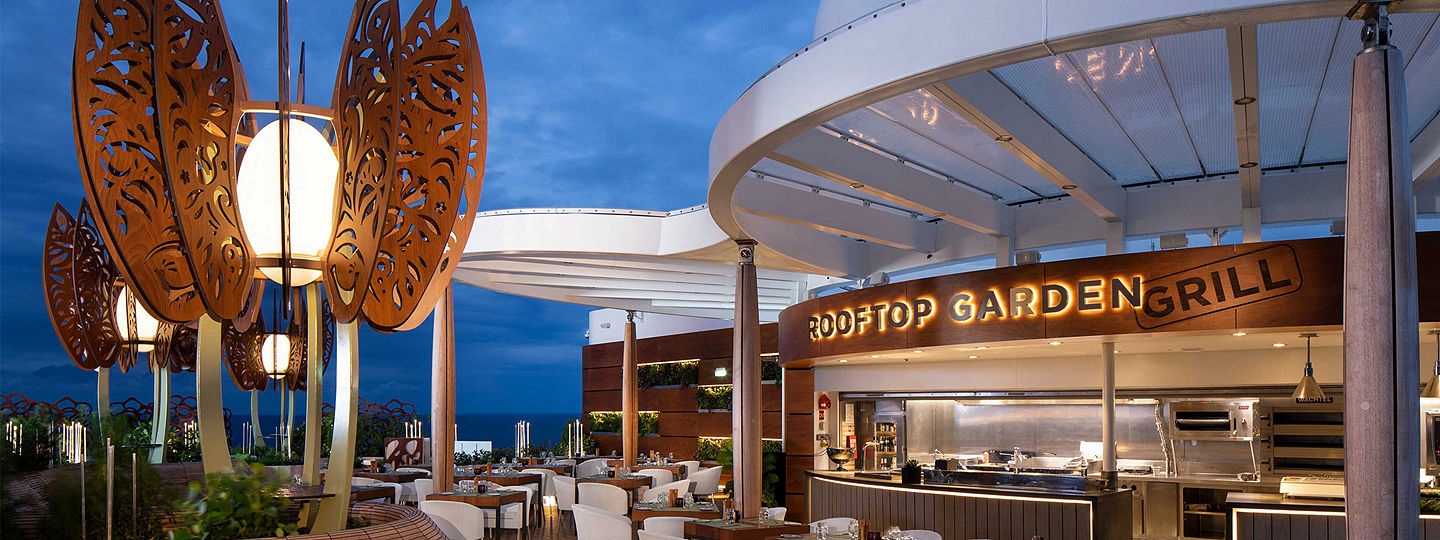 View of Rooftop Garden Grill at night
