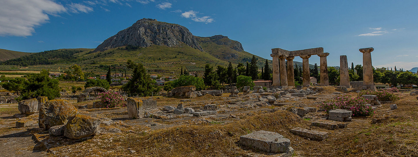 the ruins of the Temple of Apollo in Ancient Corinth