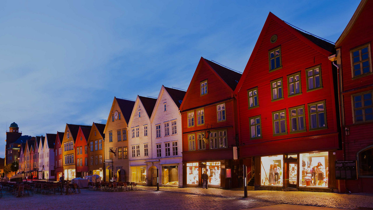 Bryggen Street during nighttime