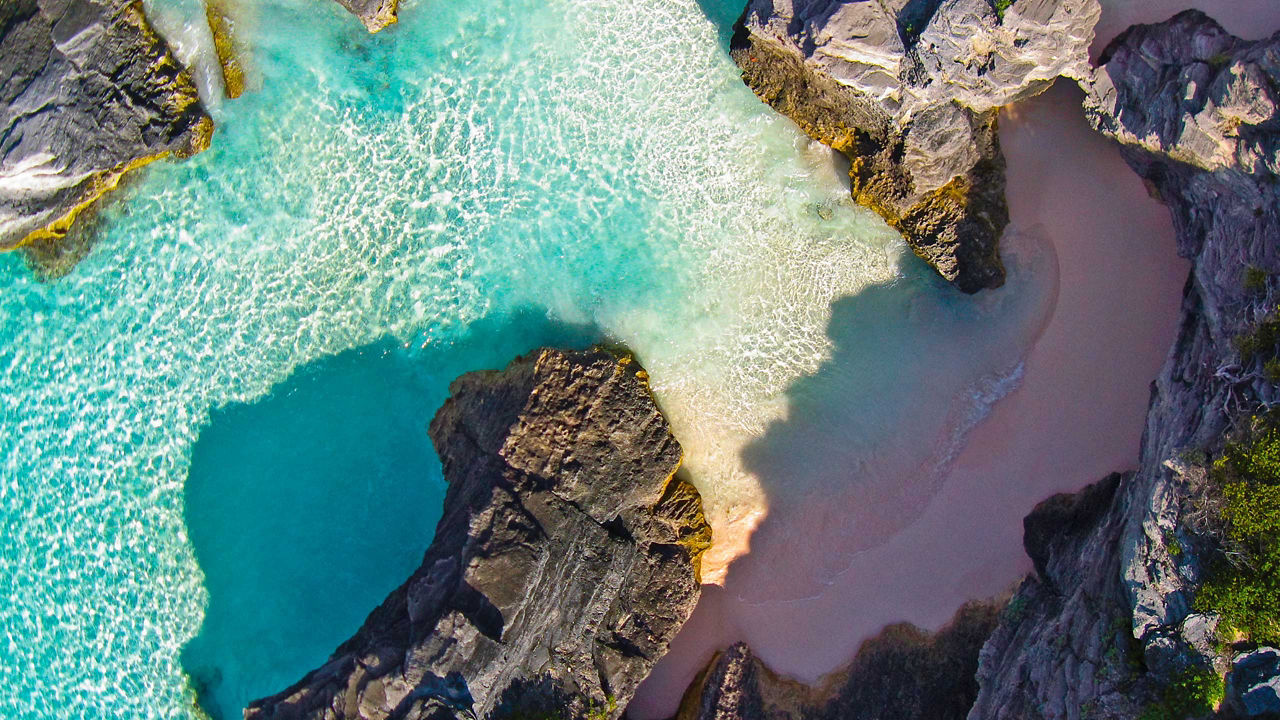 aerial view of pink beach in Bermuda