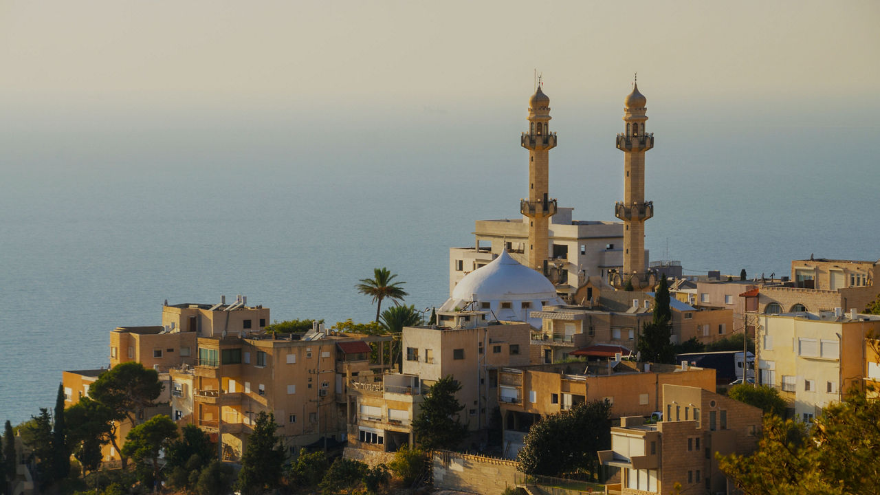 Haifa Mosque above the Mediterranean sea