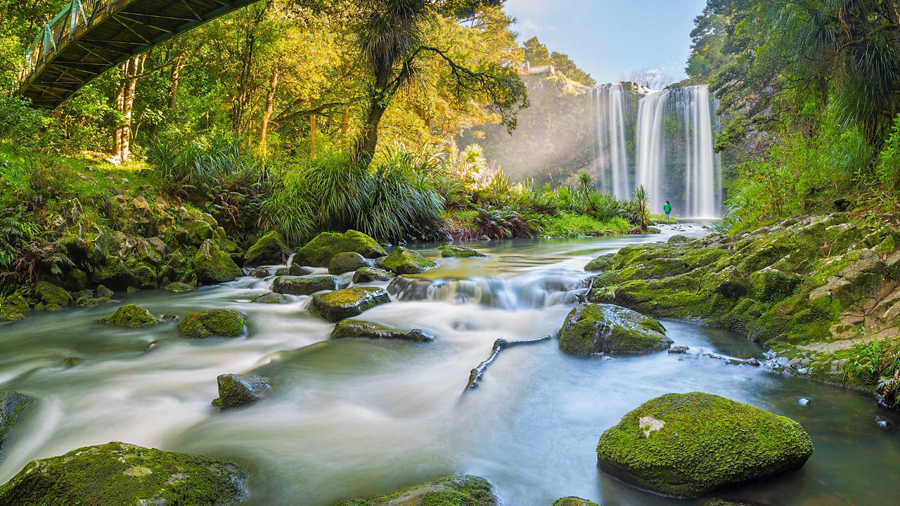 scenic waterfall in New Zealand