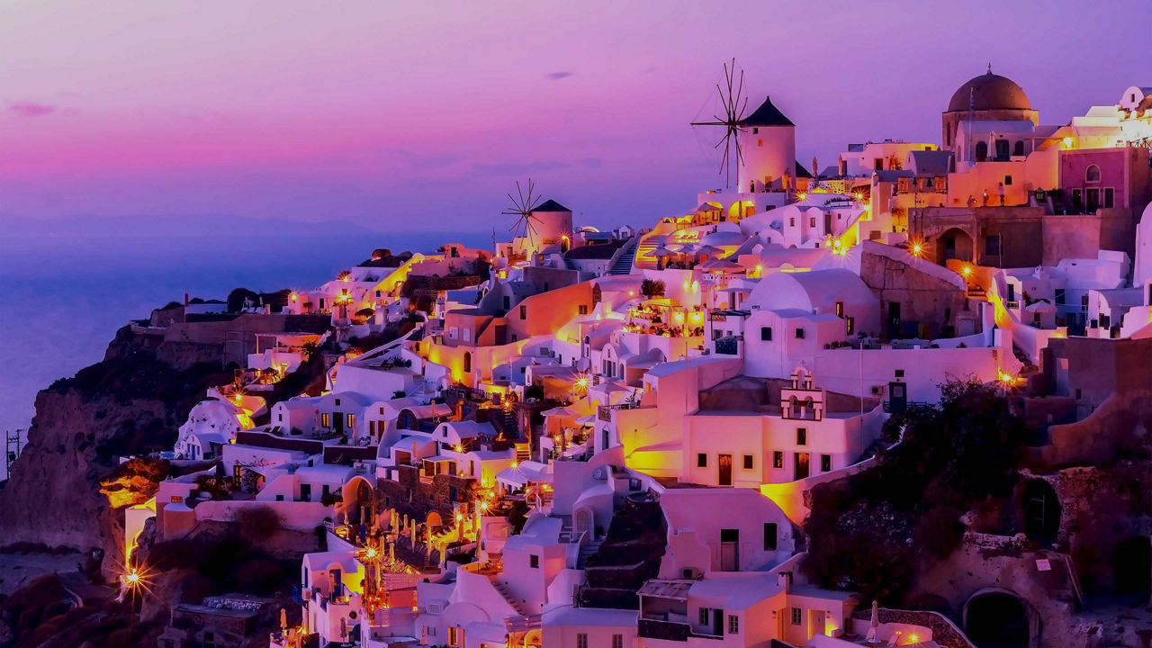 Santorini's Oia Village at night