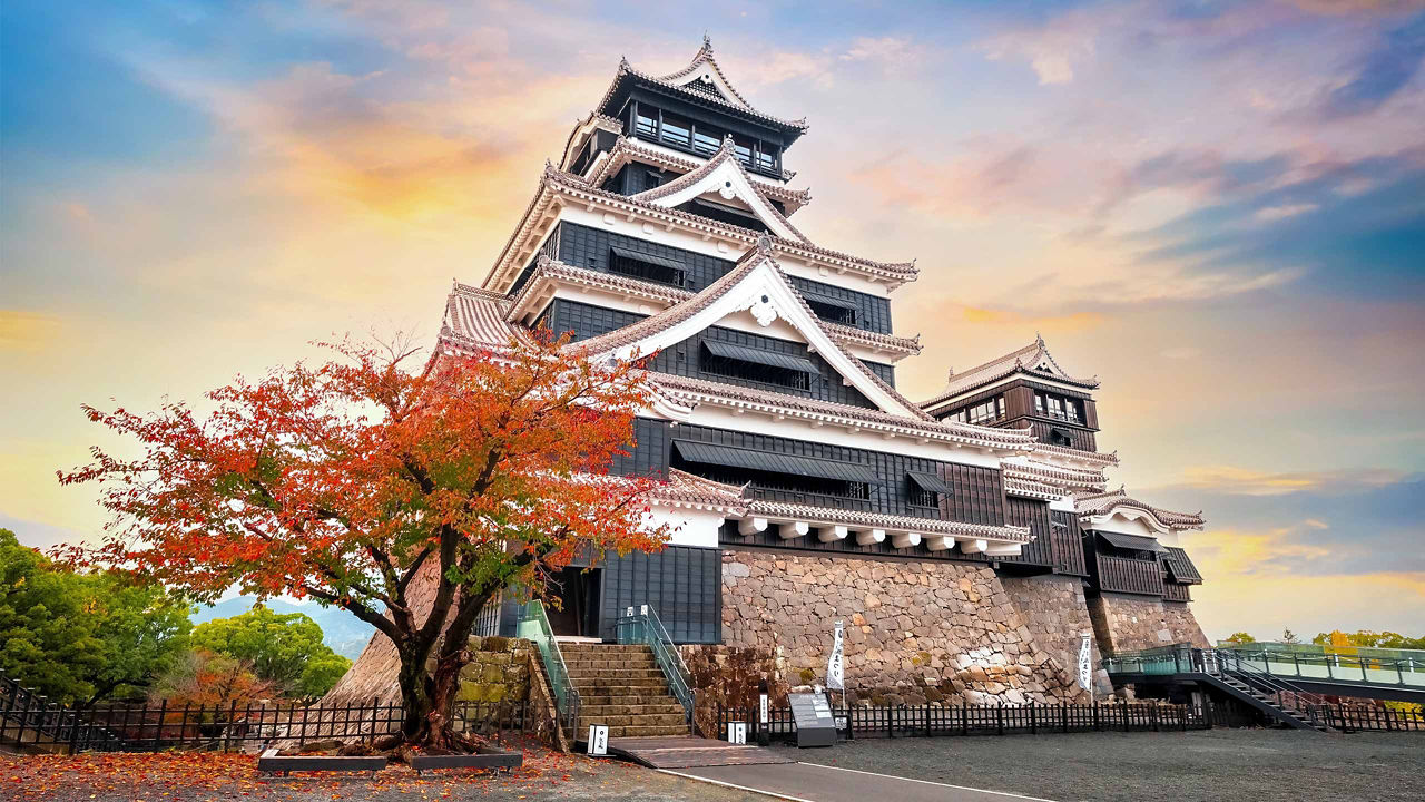 kumamoto castle in fall 2560x1440