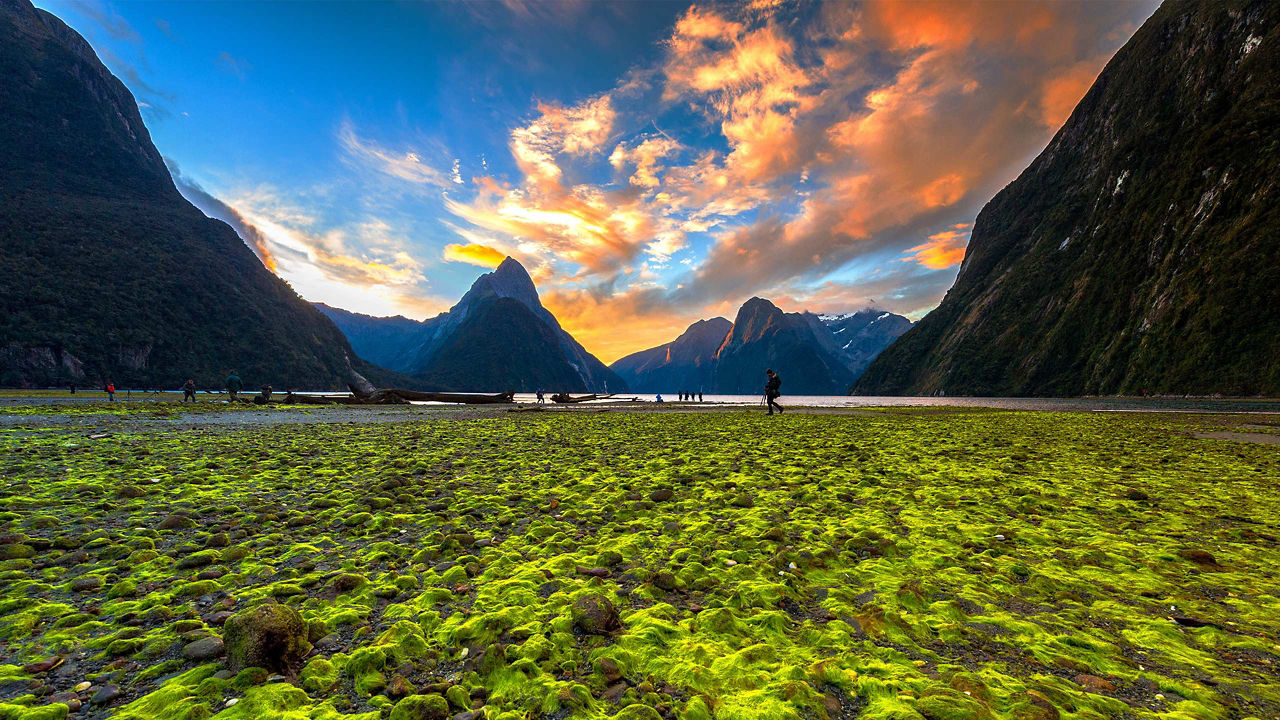 sunset view of milford sound 2560x1440
