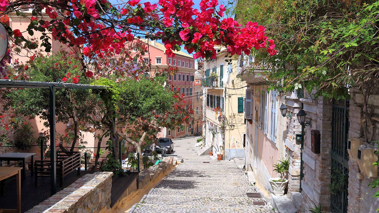 scenic street corfu old town 2560x1440