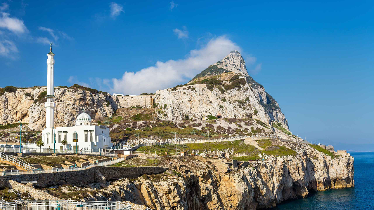 Rock of Gibraltar and Mosque 2560x1440