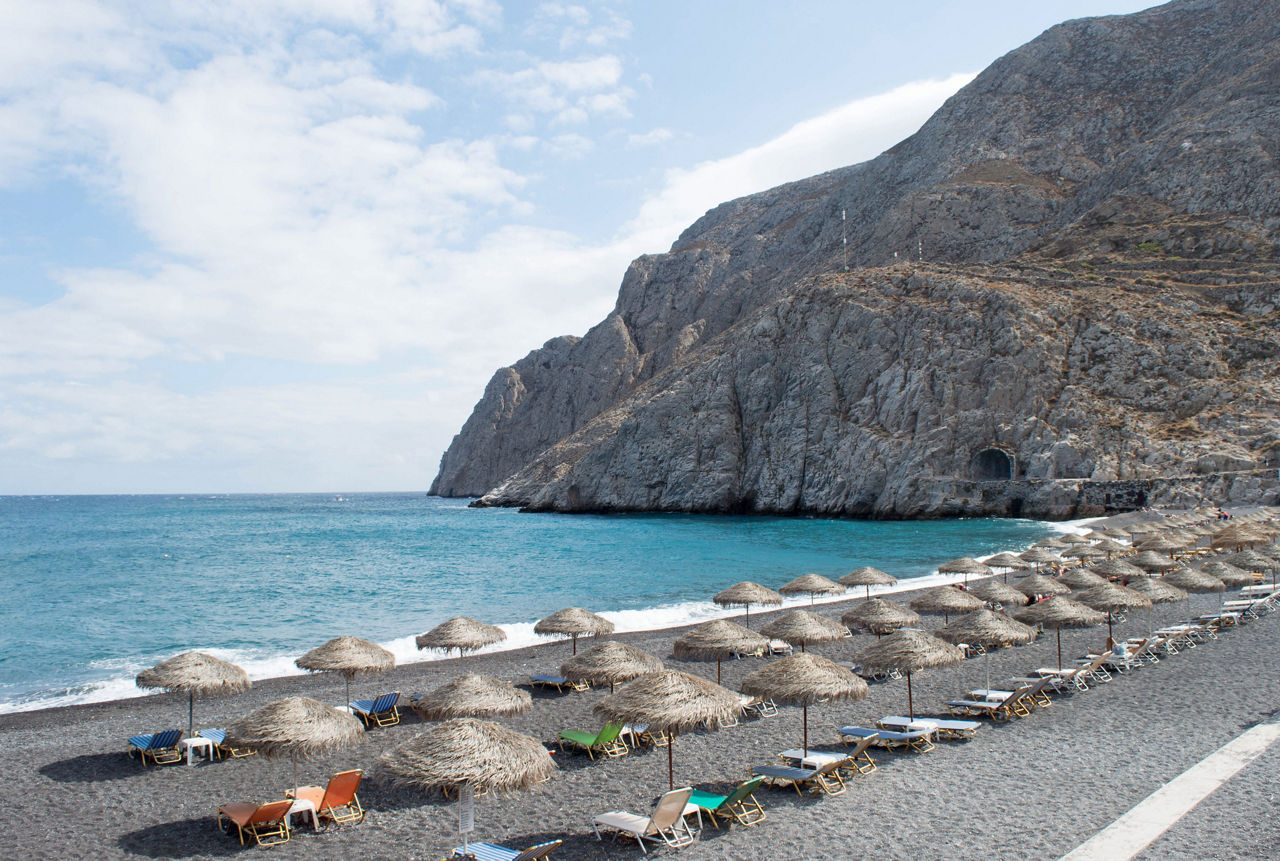 kamari beach in santorini greek isles
