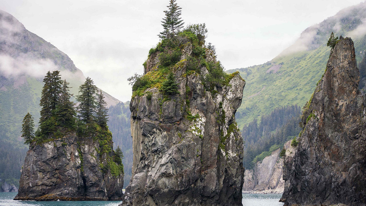 sea stacks kenai fjords seward alaska 3840x2160
