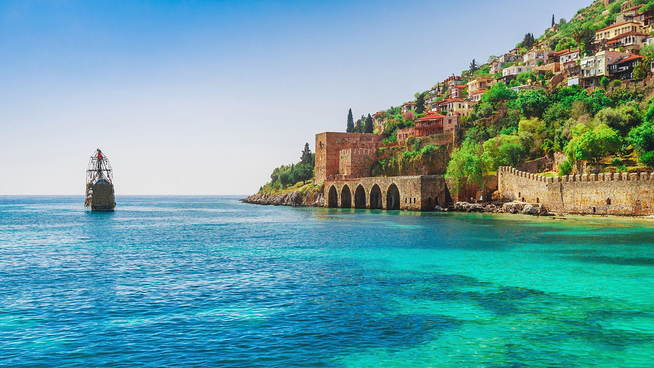 view of kizil kule red tower seashore antalya turkey 2560x1440