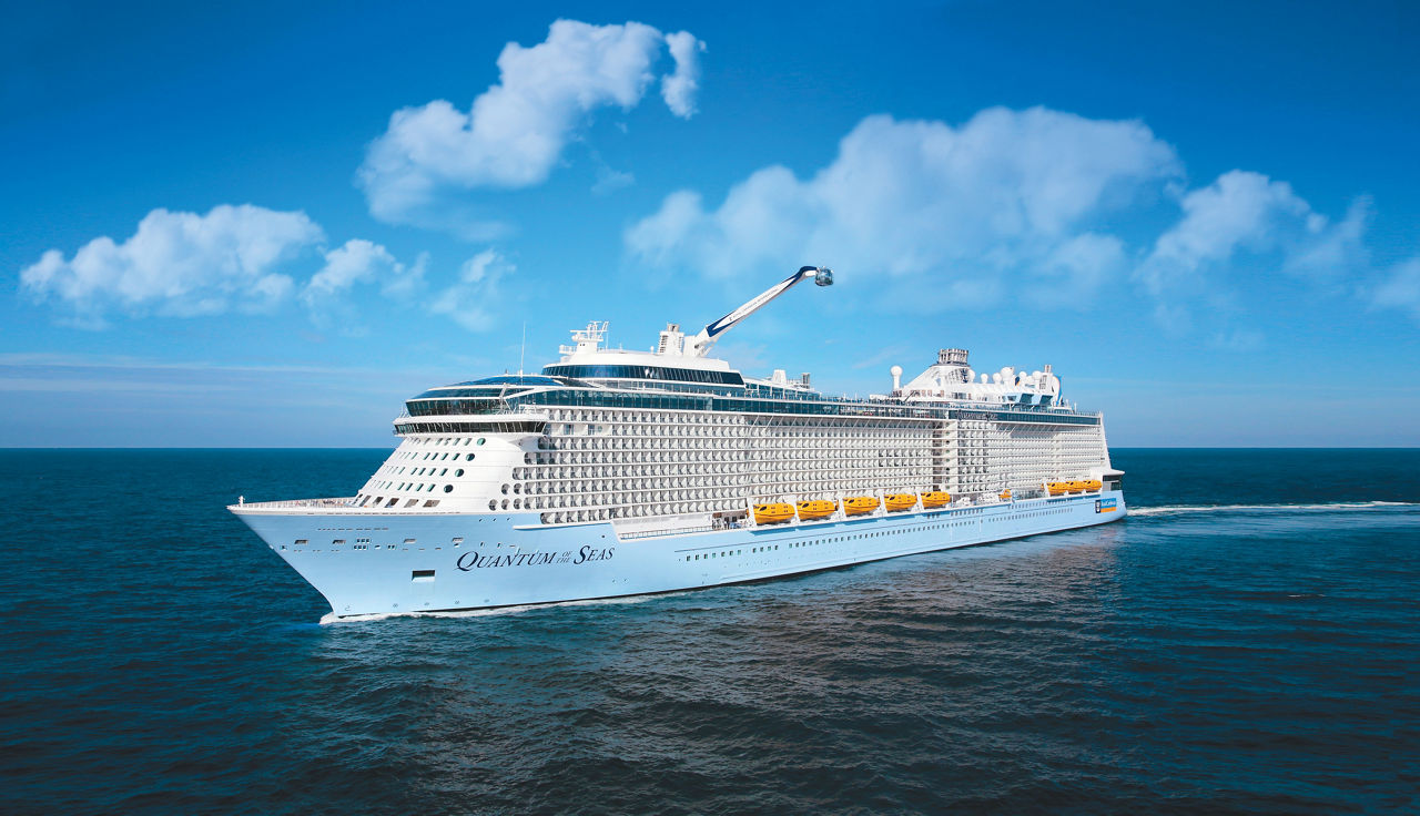 Side View of Quantum of the Seas Cruise Ship Visiting Destinations in China and Japan
