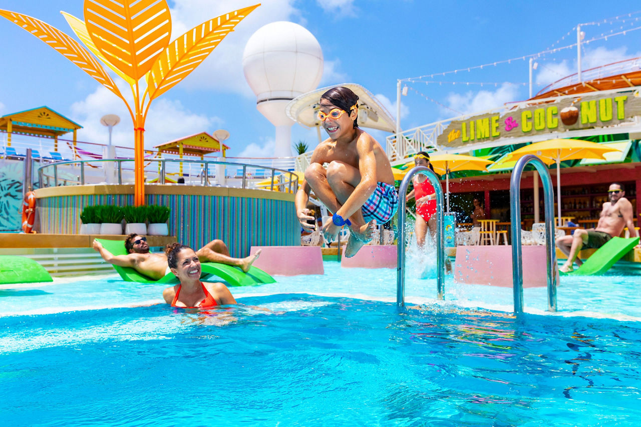 Boy Jumping into the Pool Cannon Ball Style