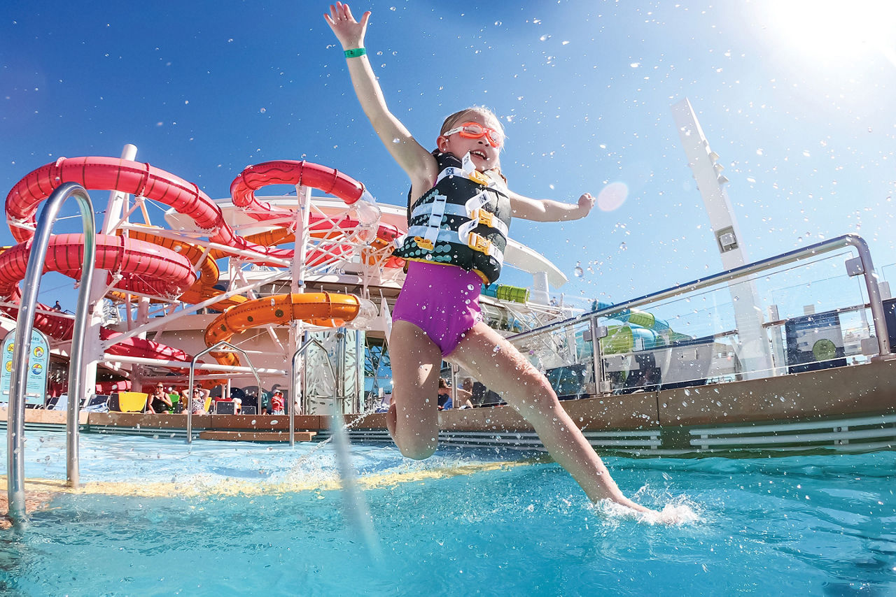 Oasis of the Seas Splashaway Bay Pool Girl Jumping
