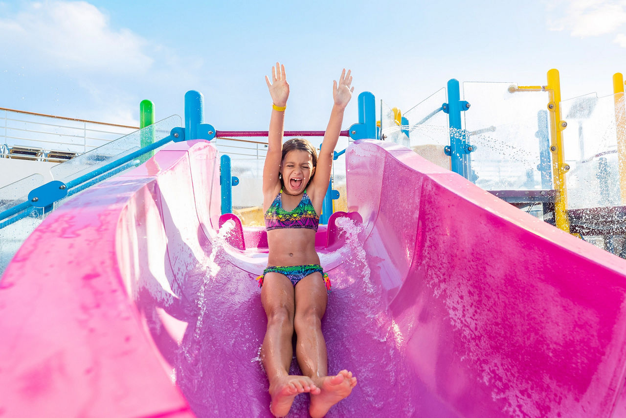 Splashaway Bay Girl Sliding Laughing Summer Time