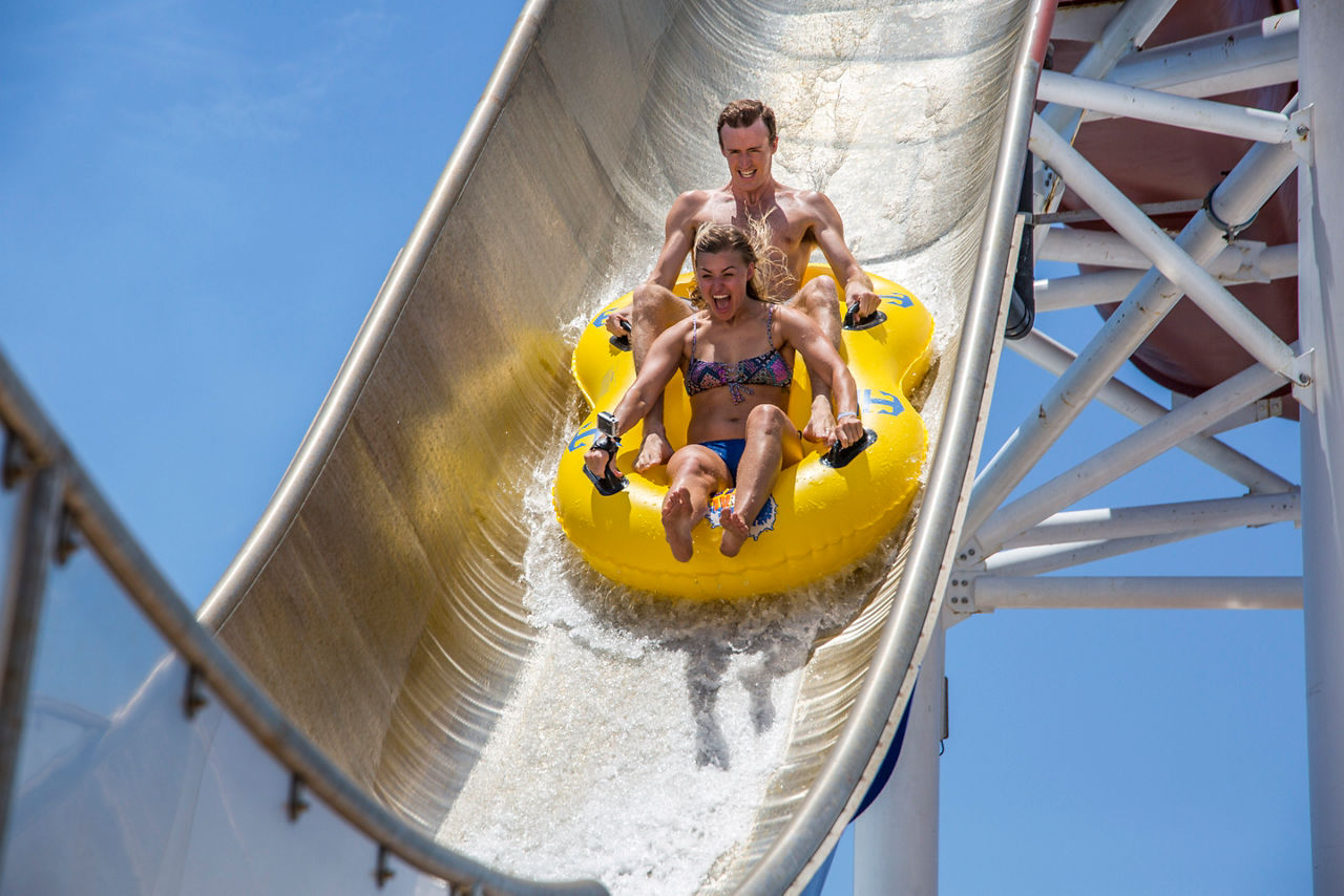 Couple Screaming while Riding the Tidal Wave