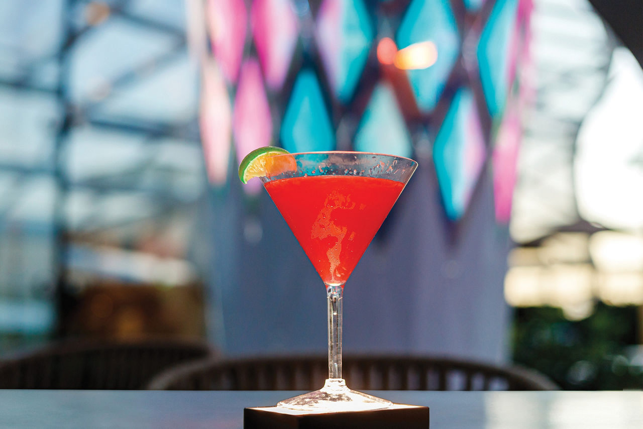 Solarium Bar Cocktail with Sunset in the Background