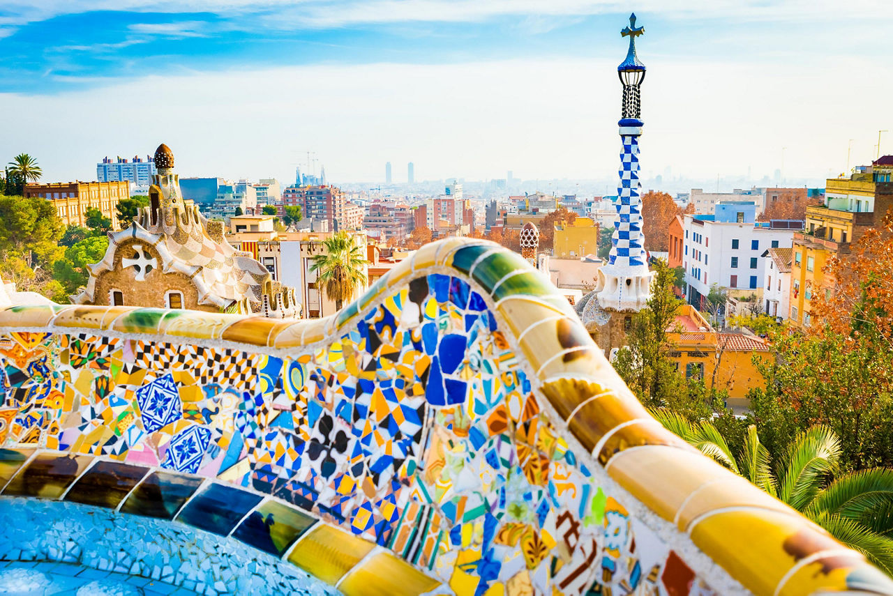 View of the city from Park Guell in Barcelona, Spain