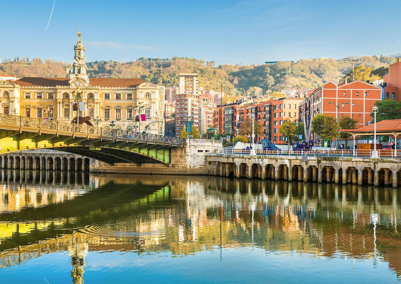 Bridge Crossing Over River, Bilbao, Spain 