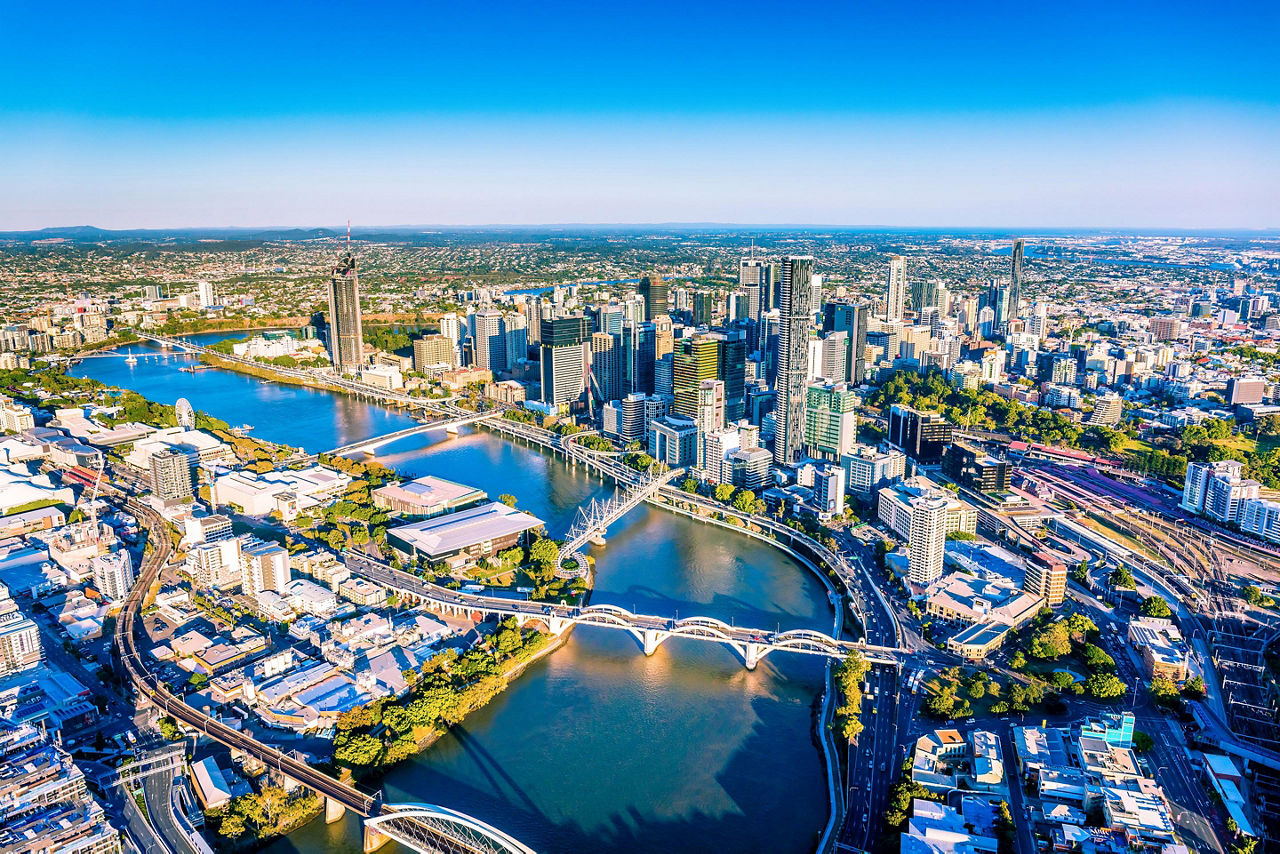 Aerial view of Brisbane, Australia and the Brisbane river