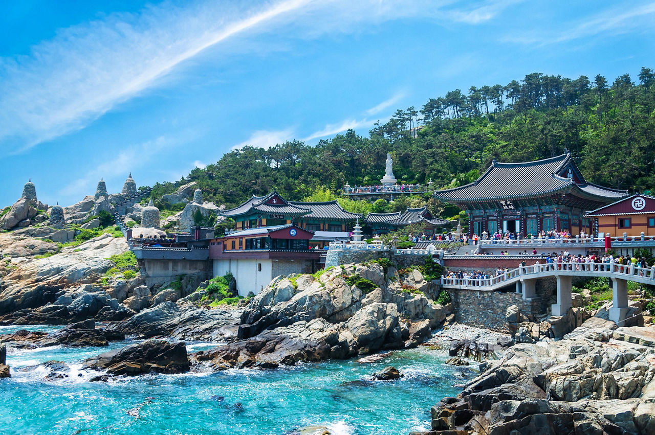 The Haedong Yonggunga Temple on top of a cliff in Busan, South Korea