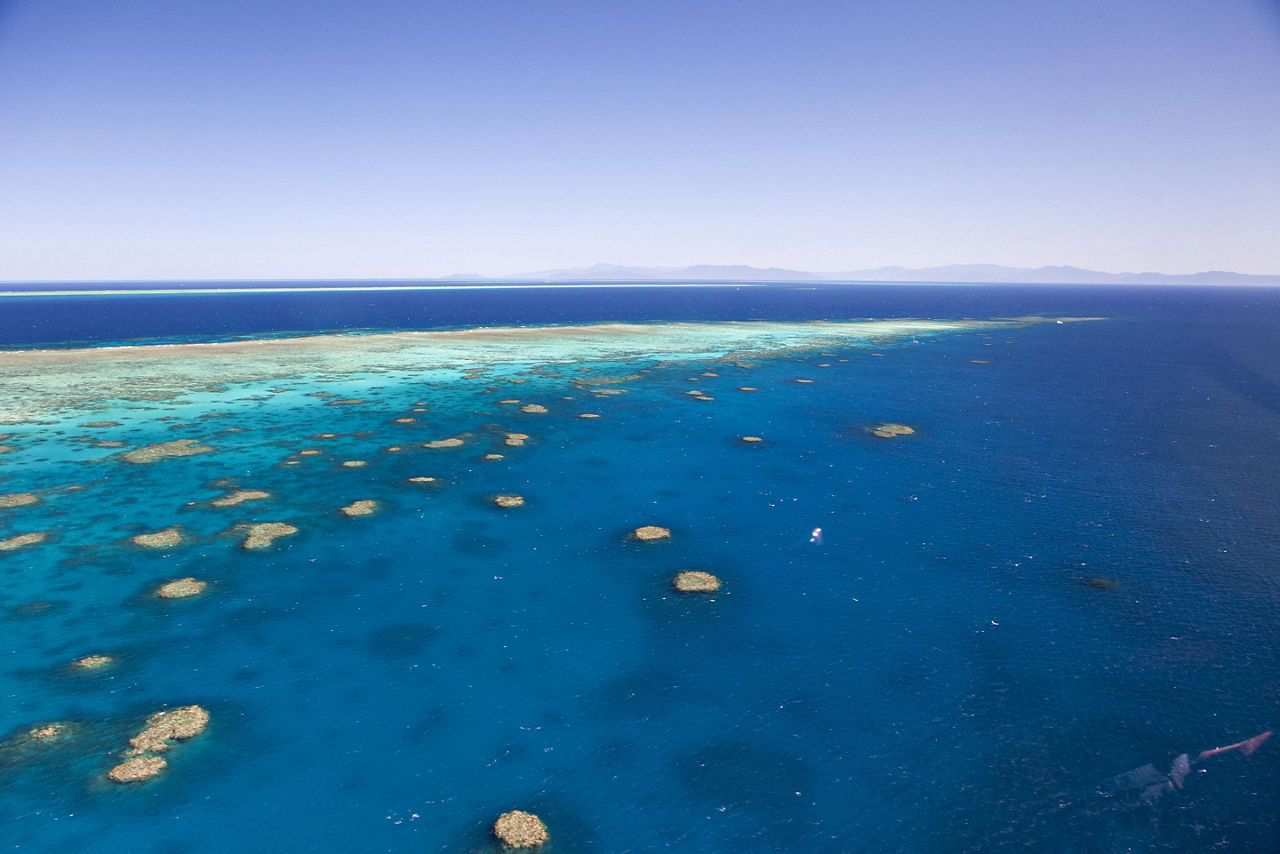 Aerial view of the Great Barrier Reef near Cairns, Australia