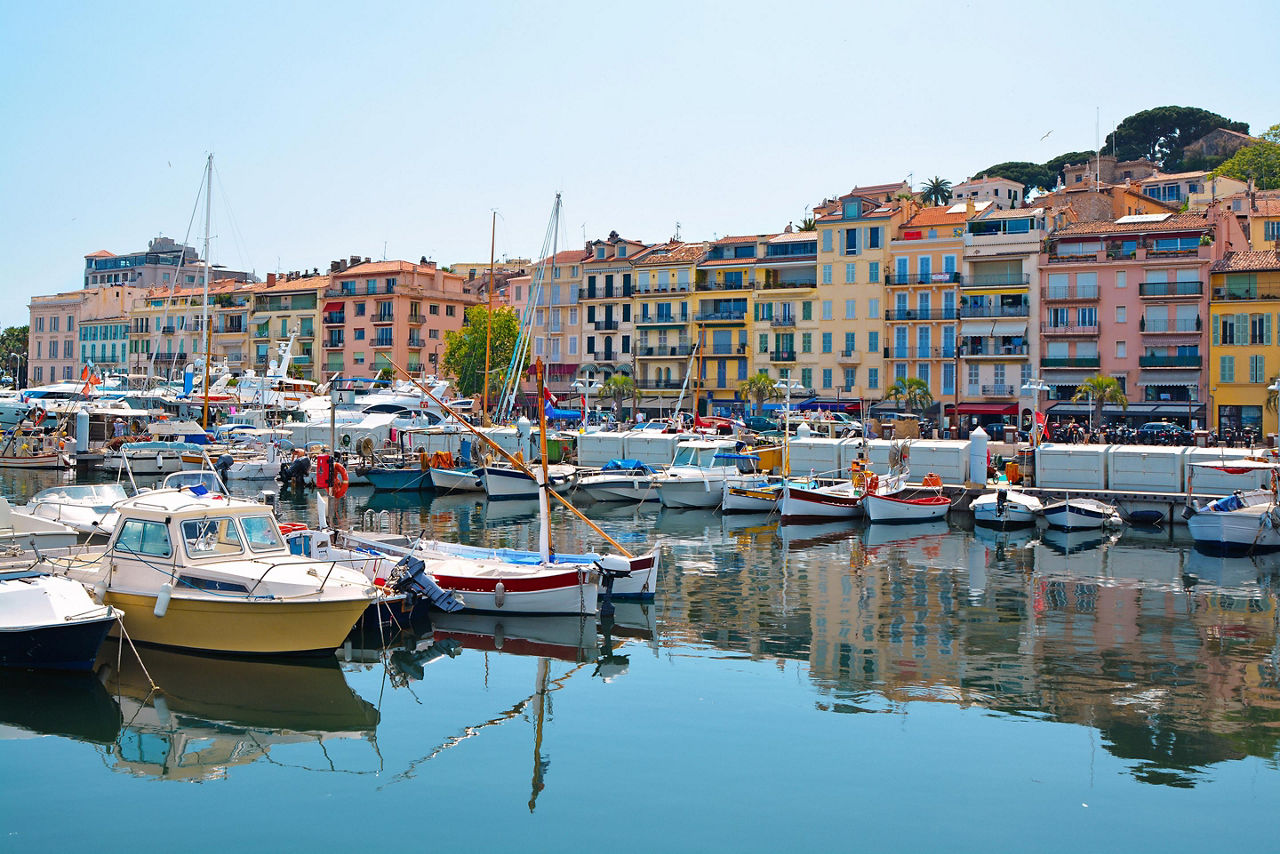 Boats Docked At Harbor, Cannes, France 