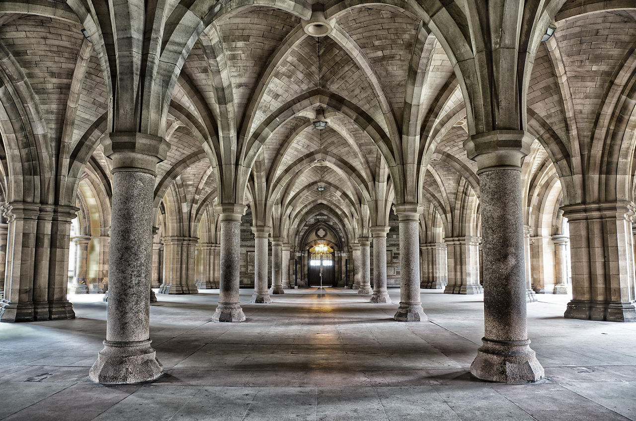 The historic cloisters at Glasgow University