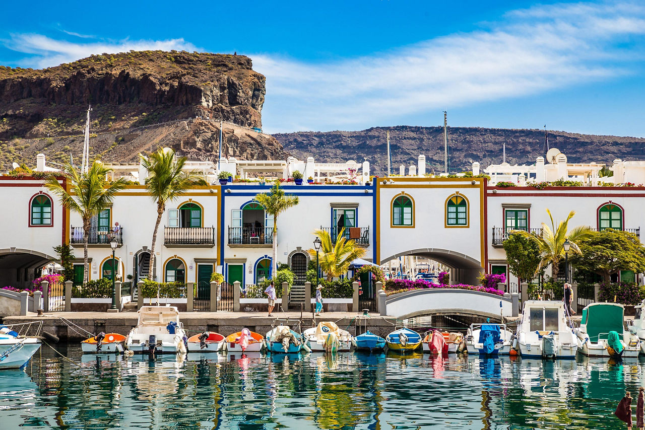 Boats docked at a marina in Gran Canaria, Canary Islands