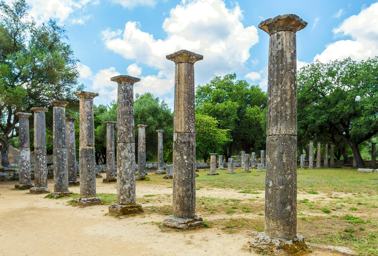 Ruins of pillars in Olympia, Greece