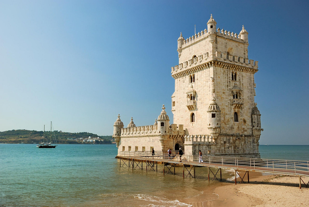 The Belem Tower on the coast of Lisbon, Portugal