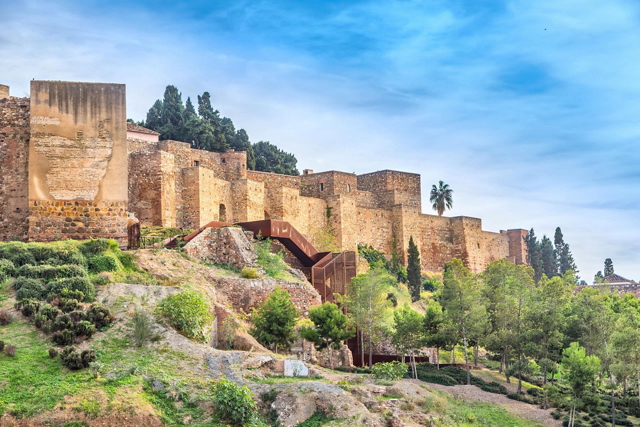 Exterior walls of the Alcazaba fortress in Malaga, Spain