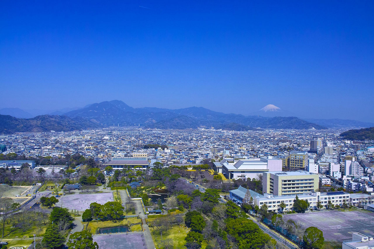 Views of the city of Shizuoka City and Mt. Fuji, Japan