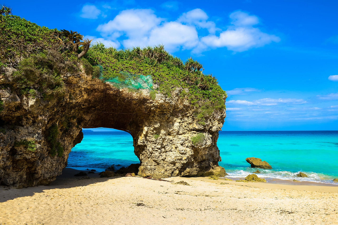 Arched rock at beach in Miyakojima, Okinawa