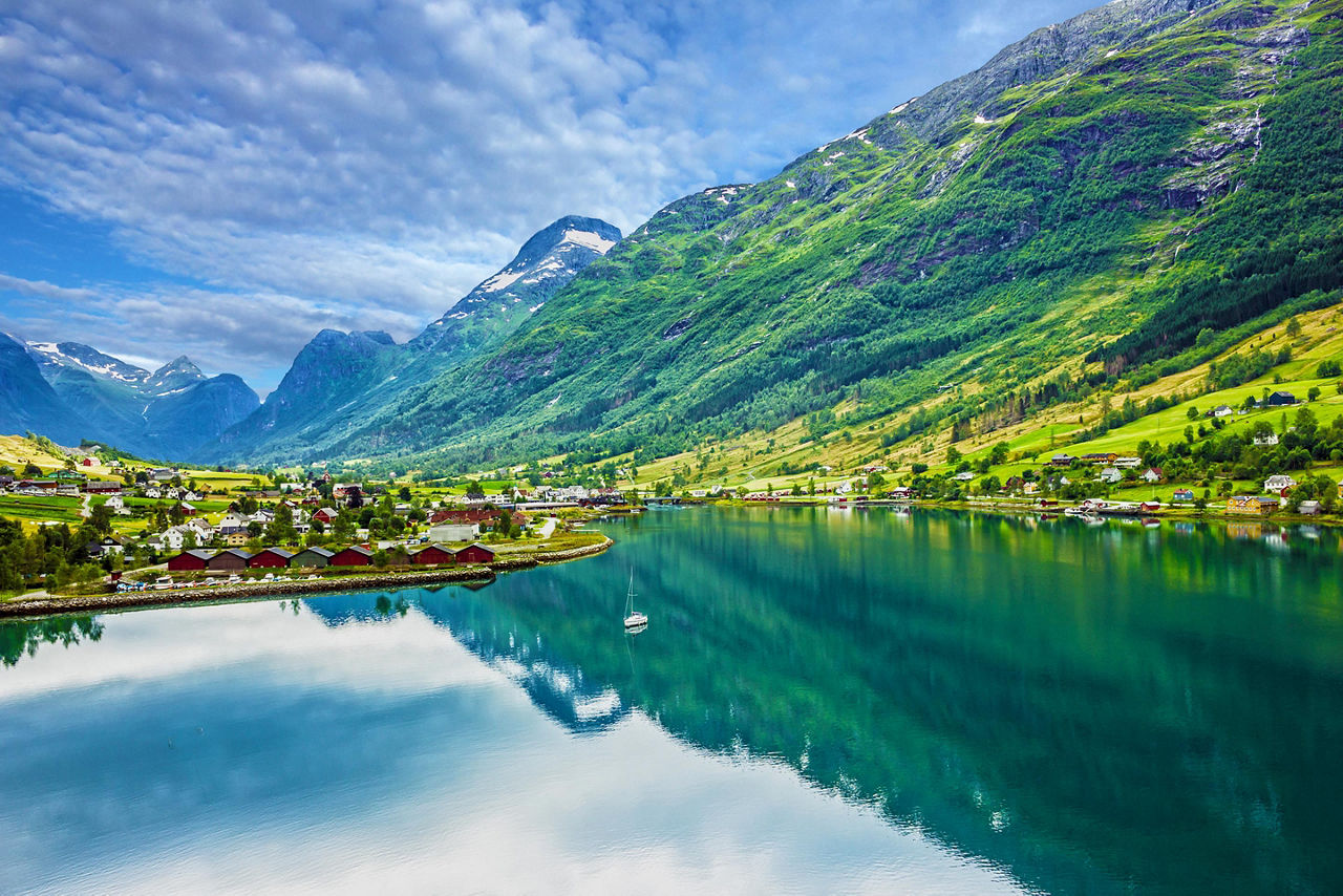 View of the mountain landscape in Olden, Norway