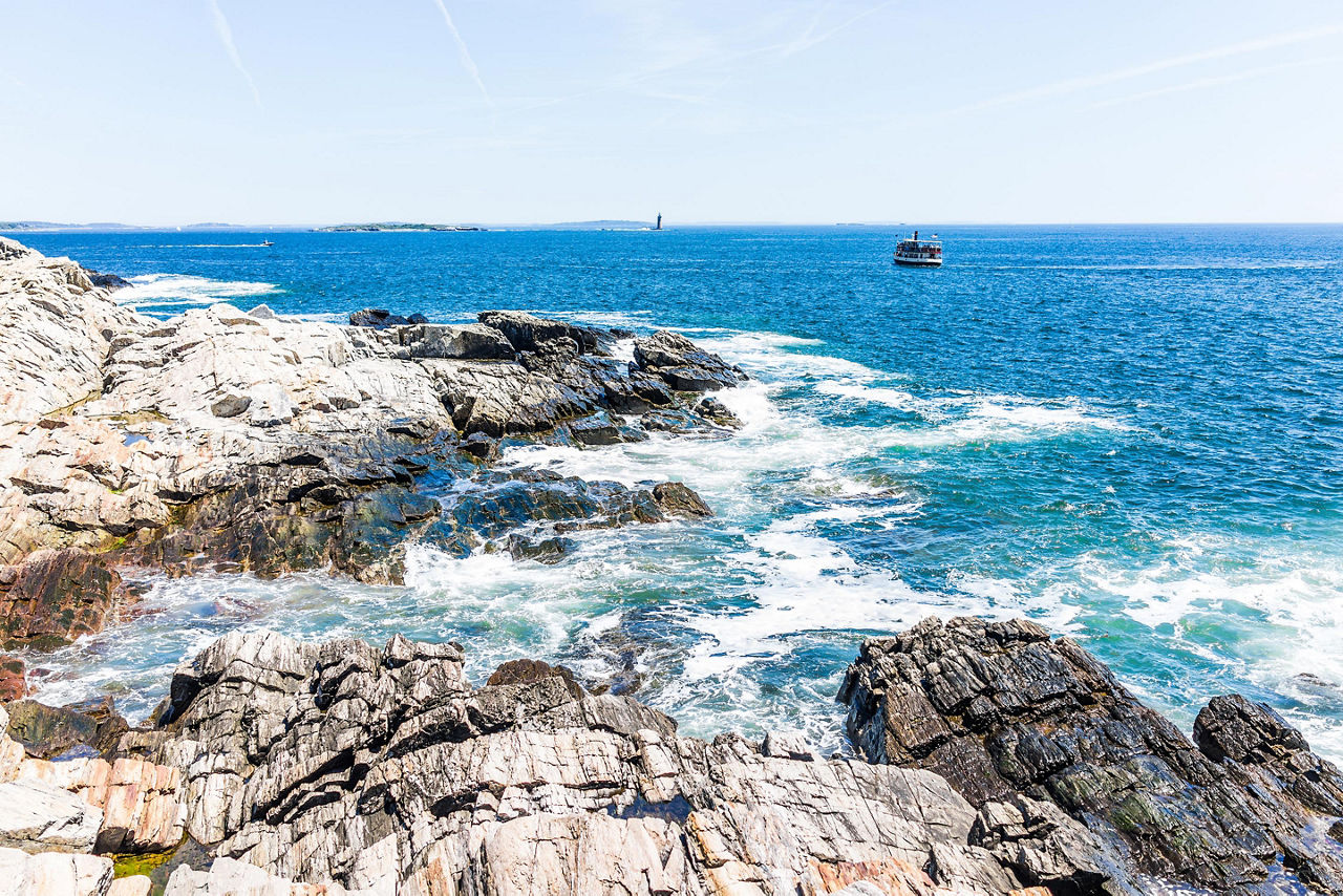 A rocky coast in Portland, Maine