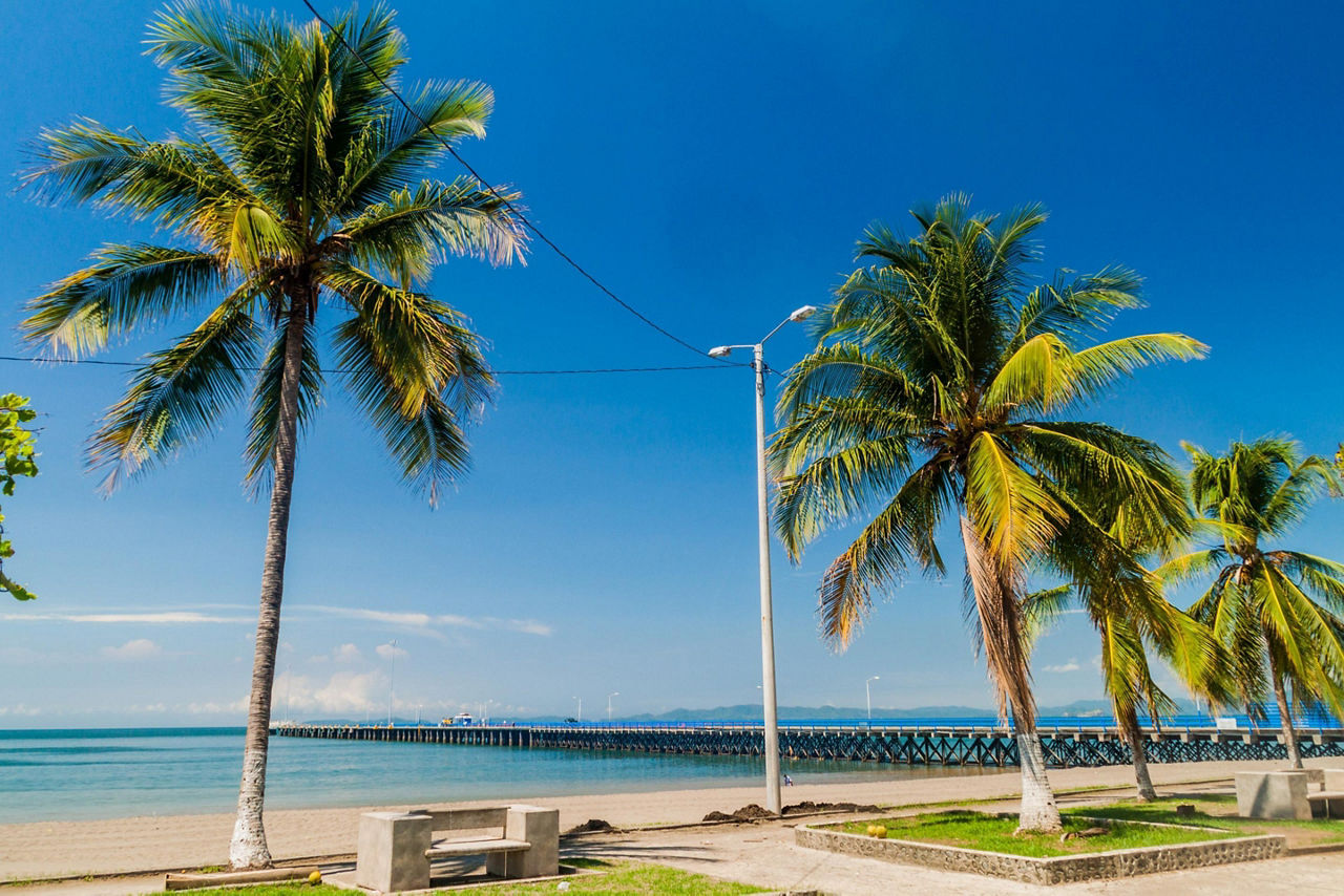 Pier and Palms in Puntarenas, Costa Rica