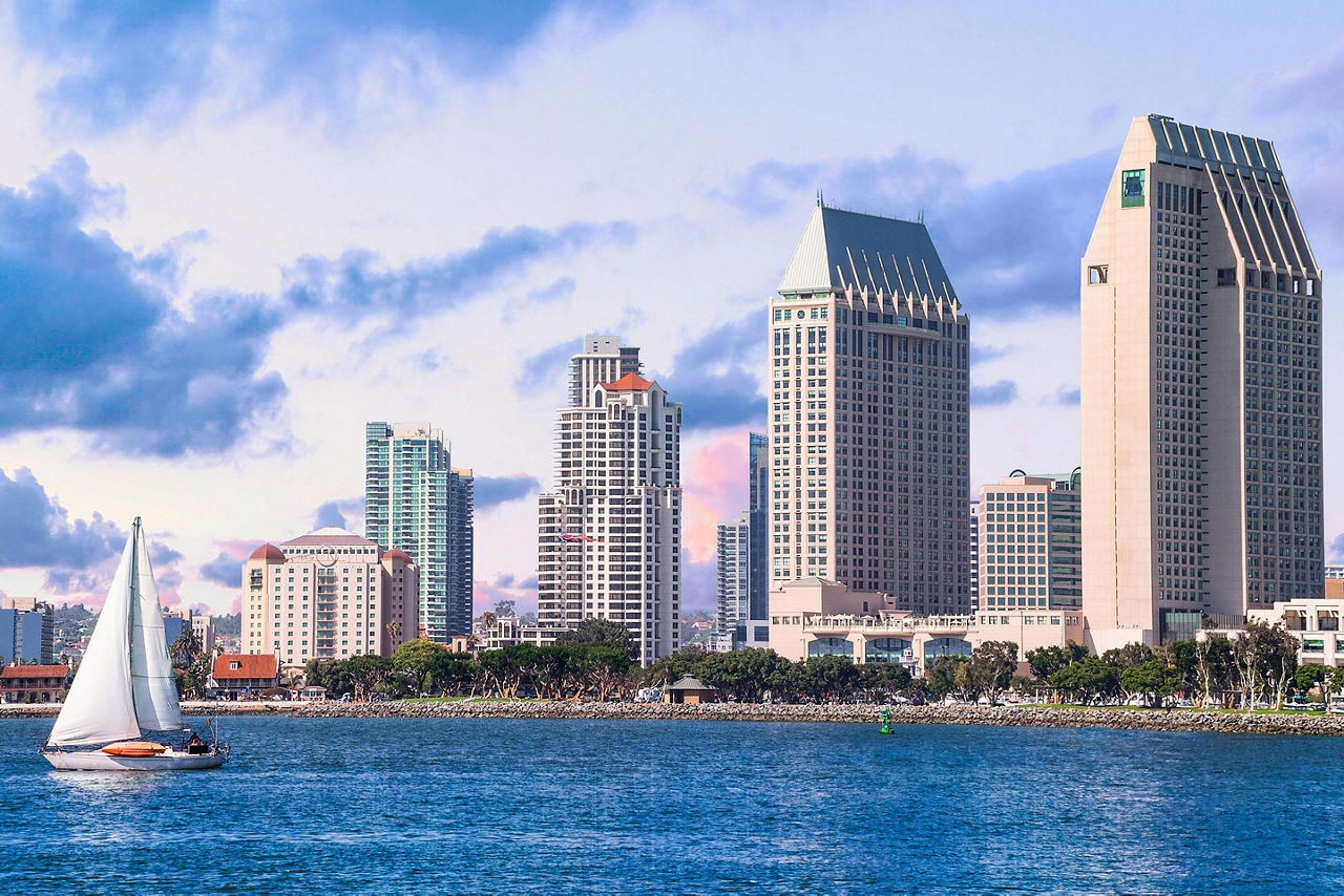 Downtown bay skyline of San Diego, California