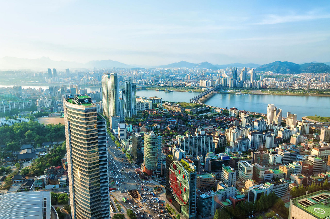 View looking over downtown Seoul, South Korea