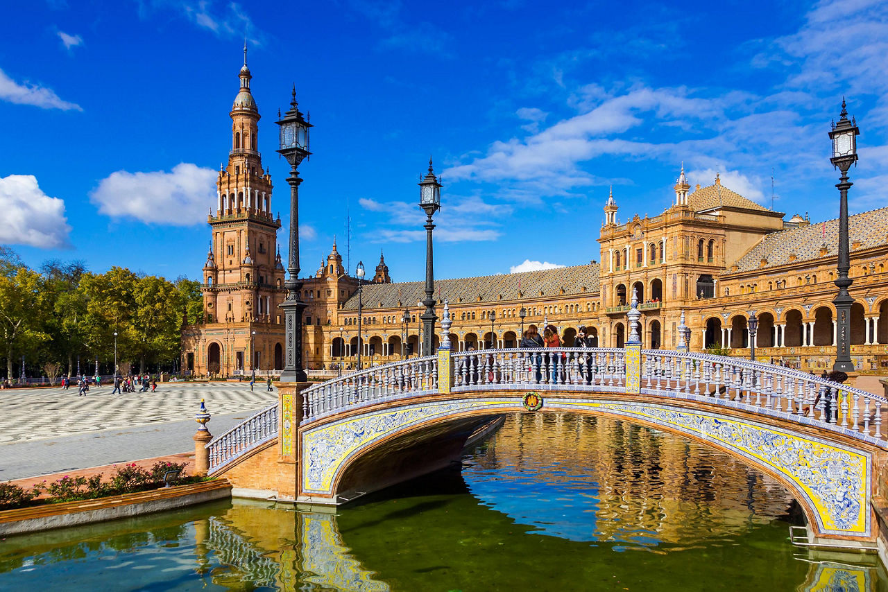A canal going through the Spain Square in Seville