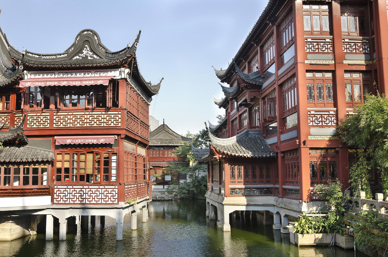Beautiful river scene of Old Chinatown in Shanghai, China