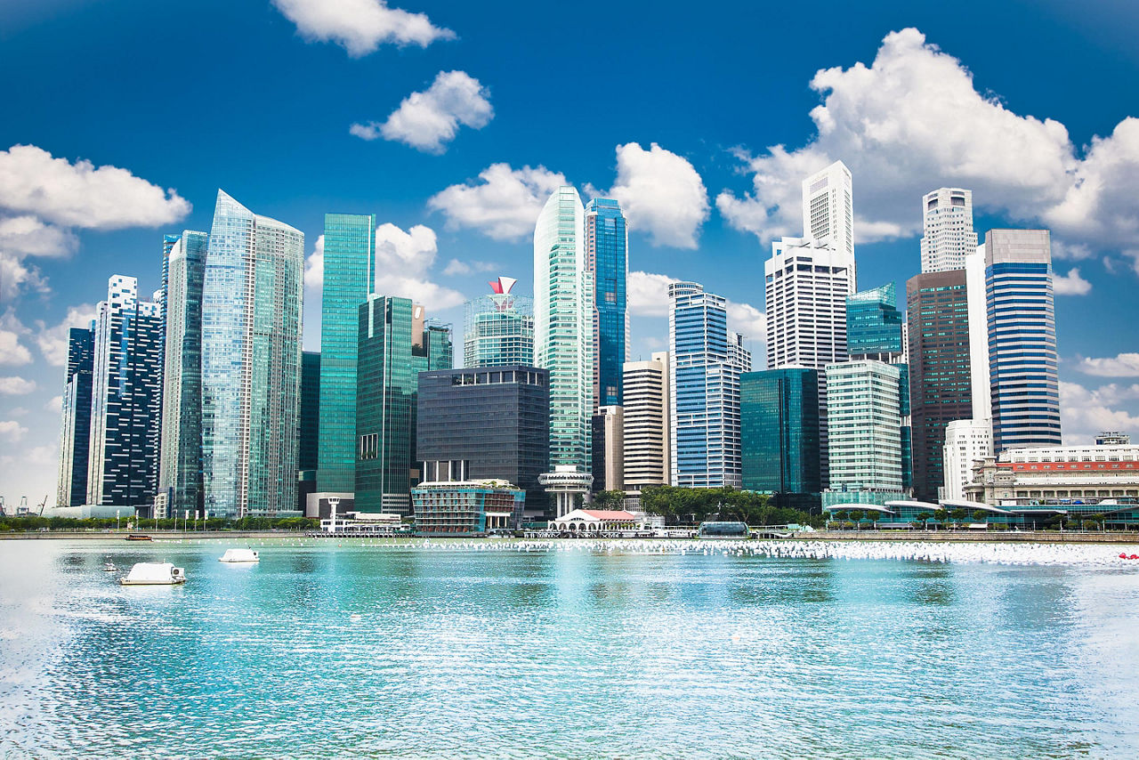 Beautiful sunny day with the skyline of Singapore