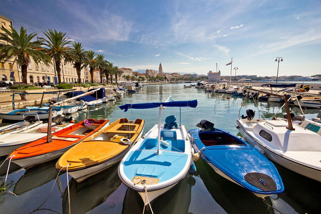 Colorful boats on the harbor of Split, Croatia