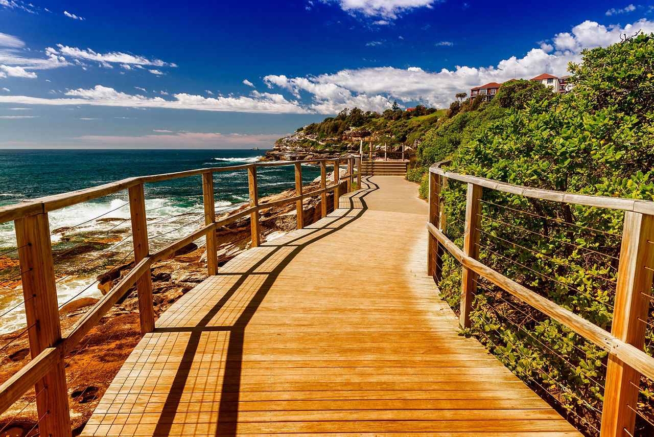 A coastal walkway near Bondi Beach in Sydney, Australia