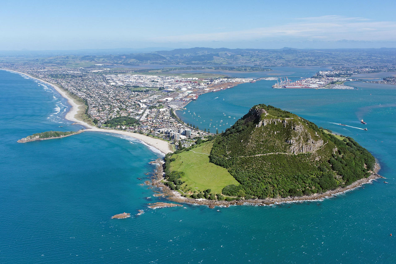 An aerial view of Mount Maunganui