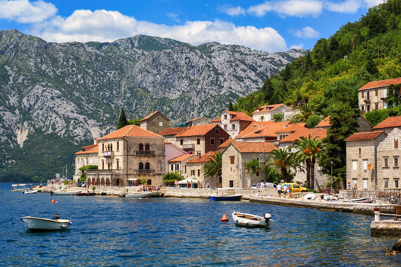 Historical Perast, a popular resort town in Kotor bay on Adriatic sea, Montenegro