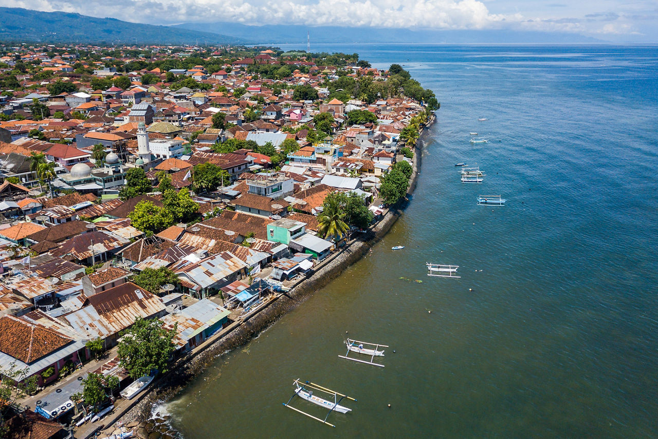 Aerial view of Singaraja in Bali, Indonesia