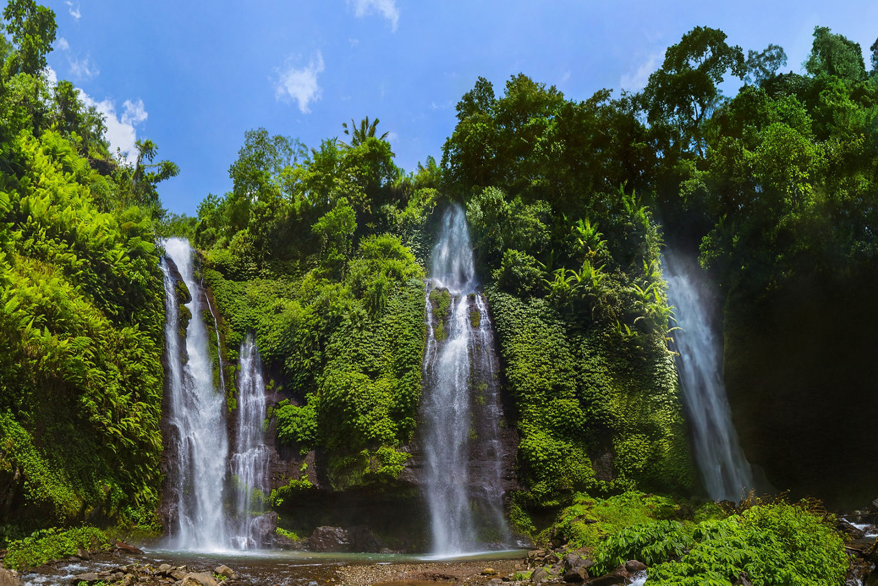 Sekumpul Waterfall on Bali island Indonesia - travel and nature background