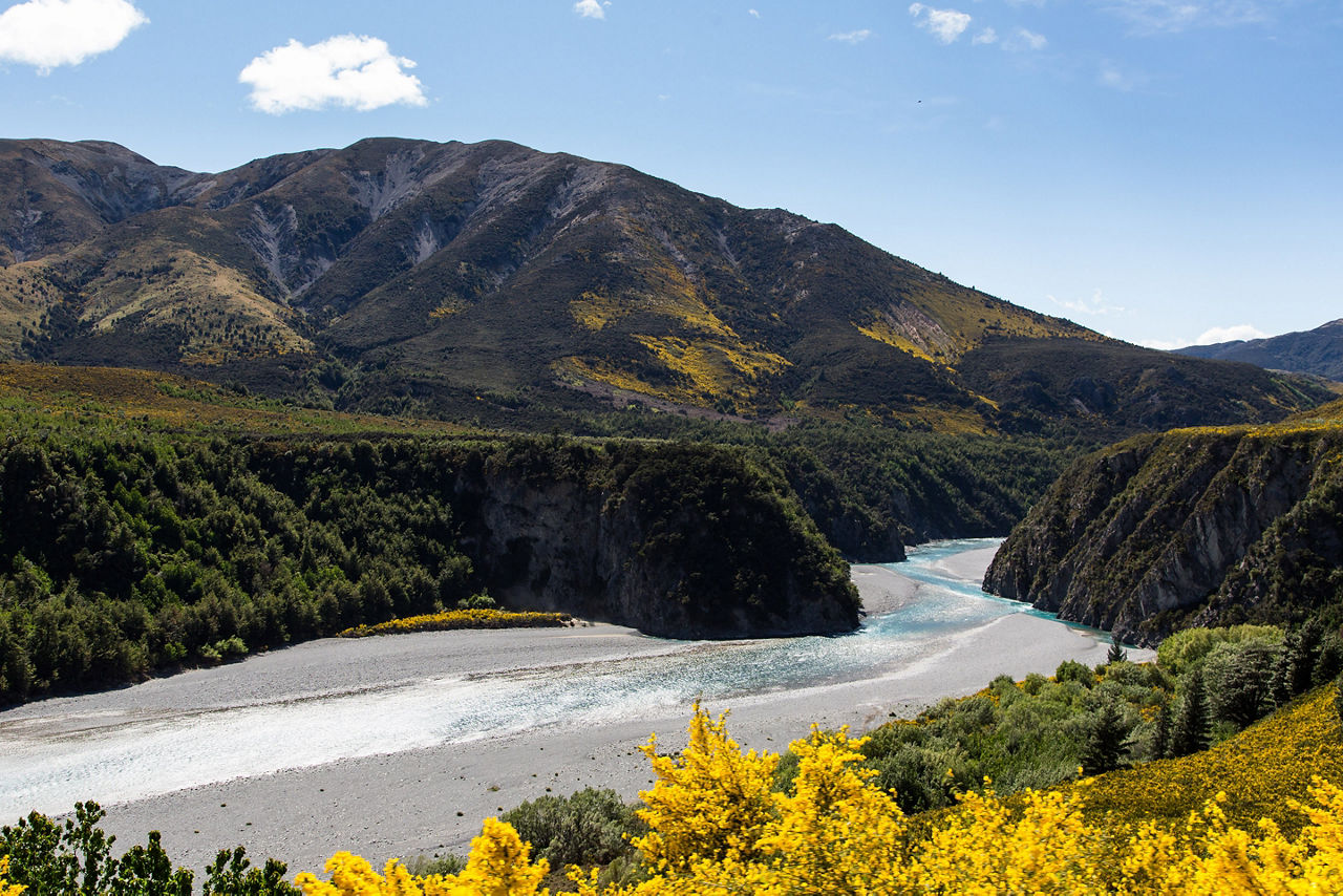 New Zealand Christchurch Mountains with River 